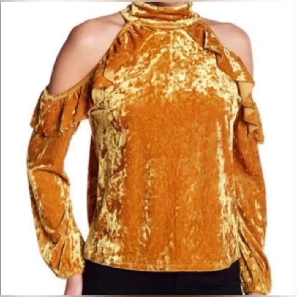 Super Cute EUC Free Press cold shoulder crushed velvet top XS